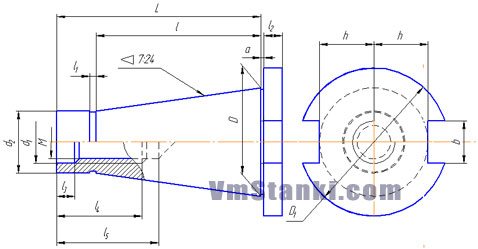 Конус 724 DIN 2080 аналогичный ГОСТу 25827-93 исполнения 1. Основные размеры