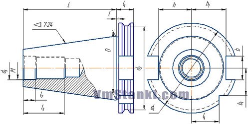 Основные размеры конуса 724 по ГОСТу 25827-93 исполнения 2 аналогичного DIN 69871